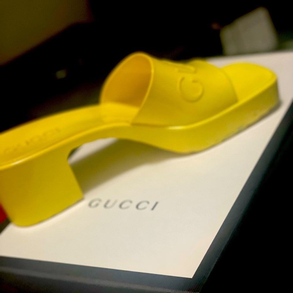 Gucci Yellow Jelly Mule Platform Sandals